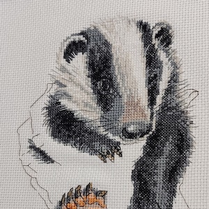 Badger  in your Hand finished complete cross stitch no frame