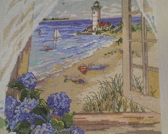 lighthouse on the beach, summer window finished complete crodd stitch, No Frame