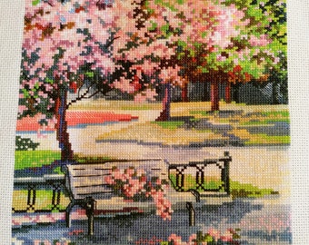 Blooming trees in the Park finished complete cross stitch no frame