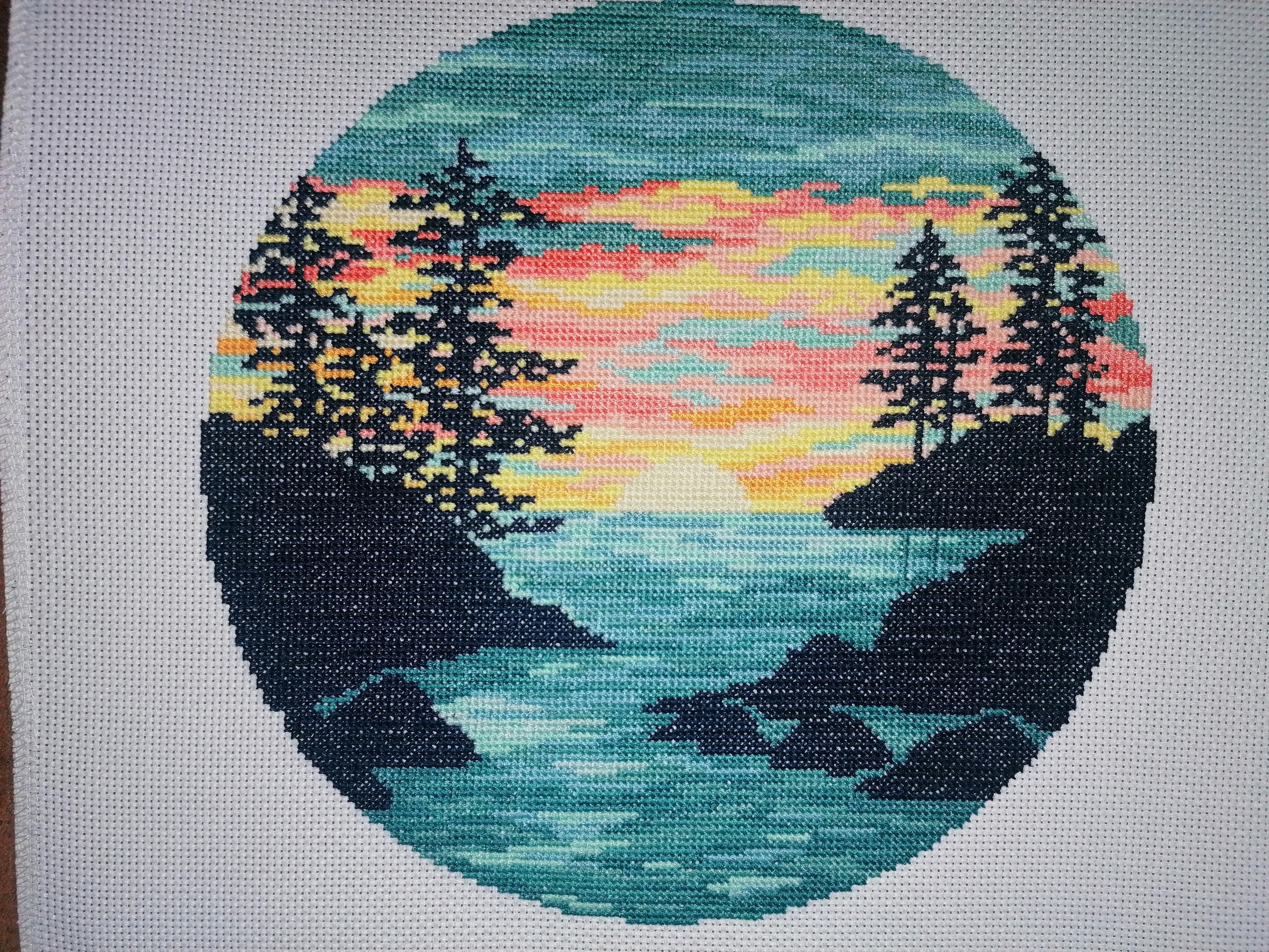 Beautifull Sunset on the River  Cross stitch finished complete no frame