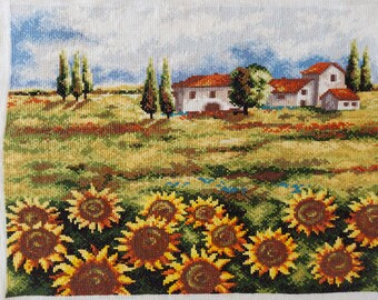 Sunflowers in the meadow cross stitch finished complete no frame
