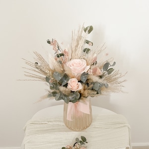 Brautstrauß Trockenblumen Rosé Pink Blush Creme Eukalyptus