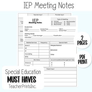 IEP Meeting Notes, Special Education Planner, Special Education Templates, Special Education Binder, IEP Binder, Teacher Organization, IEP