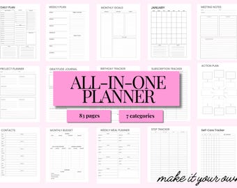Planejador tudo-em-um, planejador para impressão, planejador de TDAH, planejador sem data, planejador de vida, planejador de produtividade