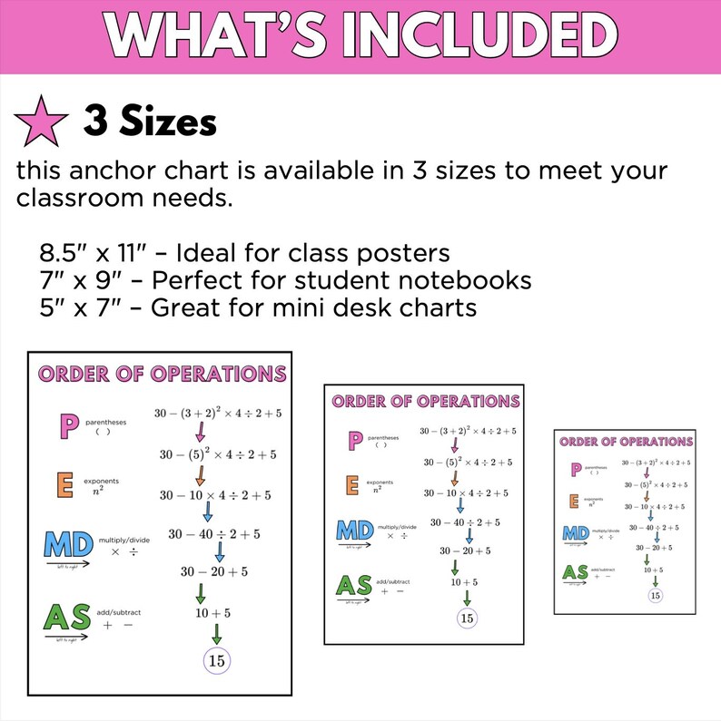 Order of Operations Anchor Chart ( PEMDAS ) - Etsy