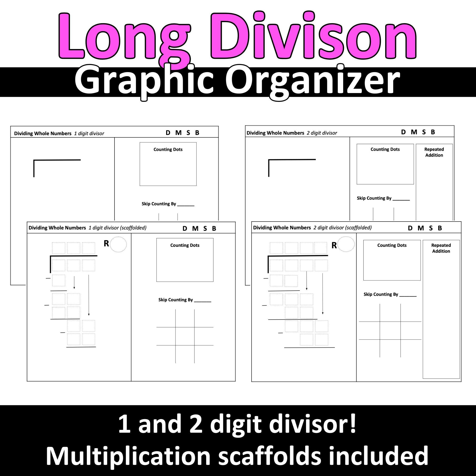 Long Division Graphic Organizer | Step-by-step Division Scaffold - Etsy