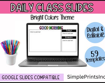 Slides de volta às aulas | Slides diários | Organização de professores | Decoração de sala de aula | Slides coloridos de sala de aula | Google Slides