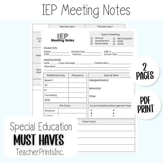 IEP Meeting Notes, Special Education Planner, Special Education Templates, Special Education Binder, IEP Binder, Teacher Organization, IEP