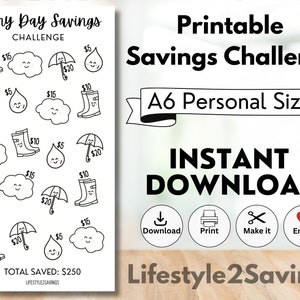 Rainy Day Savings Challenge, Savings Challenge, Print at Home Savings Challenge, Digital Savings Challenge