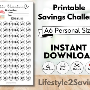 Vacation Savings Challenge, Printable Savings Challenge, Print at Home Savings Challenge, Digital Savings Challenge