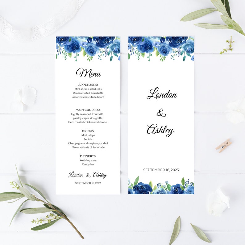 Royal Blue Menu Template Wedding Menu Template Printable Digital Royal Blue Menu Template Wedding Menu Template Printable Digital