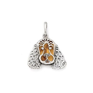 Silver dog pendant with amber
