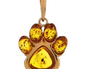 Patte de chien pendentif doré avec ambre argenté