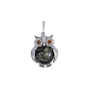 Owl Sterling Silver handmade vintage pendant with baltic amber Women Jewelery, gift for Mom Wife Sister