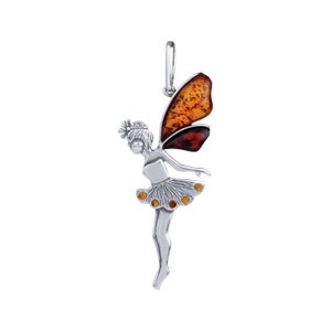 Sterling Silver handmade vintage pendant with baltic amber fairy Women Jewelery, gift for Mom Wife Sister