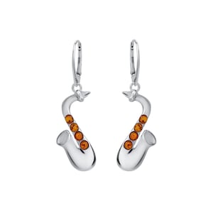 Sterling Silver handmade vintage earrings with baltic amber saxophones Women Jewelery, gift for Mom Wife Sister