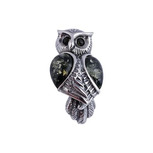 Sterling Silver handmade vintage owl pendant with baltic amber Women Jewelery, gift for Mom Wife Sister