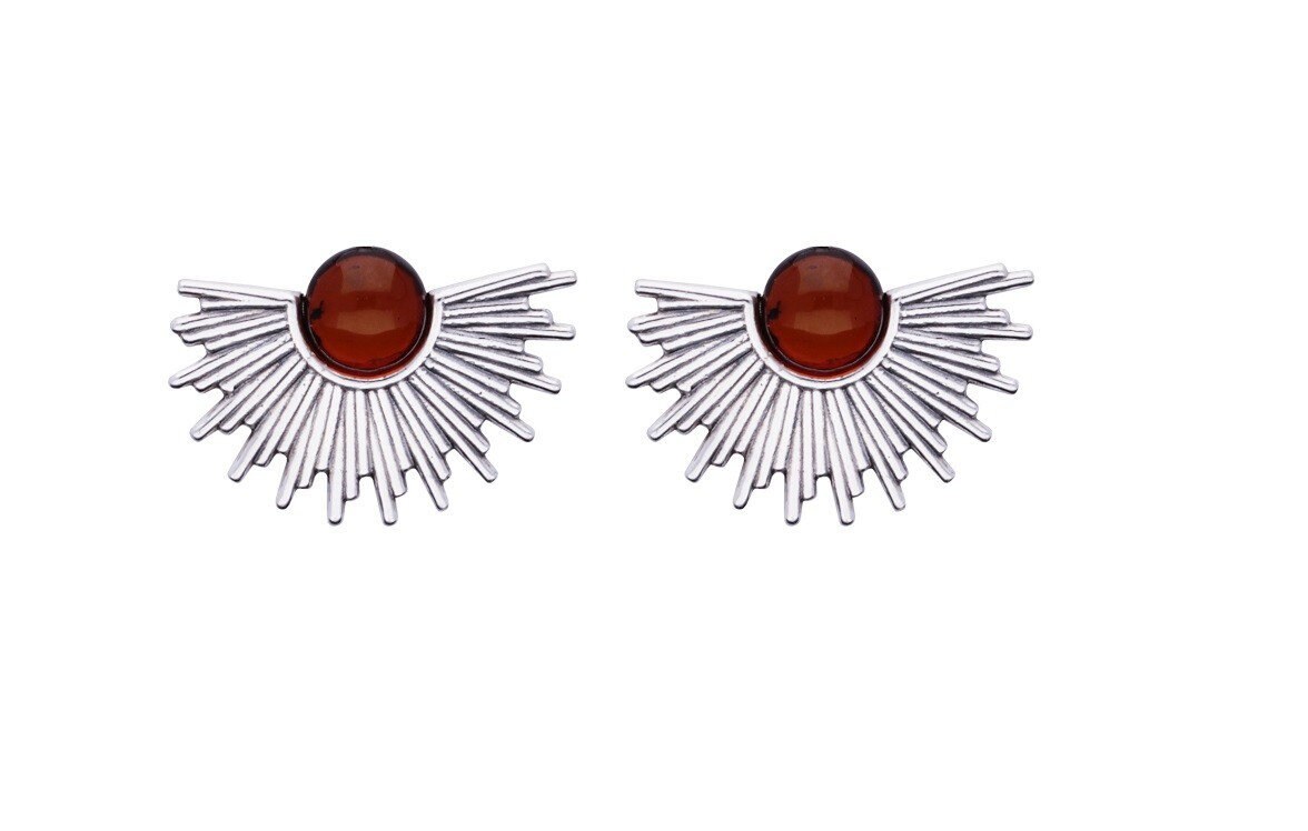 Sterling Silver handmade vintage earrings with baltic amber sun Women Jewelery, gift for Mom Wife Sister
