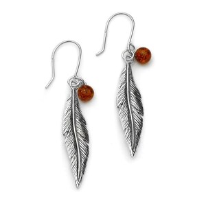 Sterling Silver handmade vintage earrings with baltic amber feather Women Jewelery, gift for Mom Wife Sister
