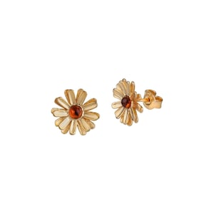Gold-plated Sterling Silver handmade vintage earrings with baltic amber flowers Women Jewelery, gift for Mom Wife Sister