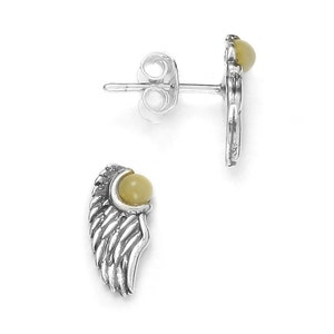Sterling Silver handmade vintage earrings with baltic amber wings Women Jewelery, gift for Mom Wife Sister