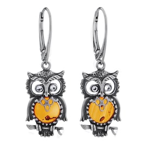 Silver egg earrings with amber
