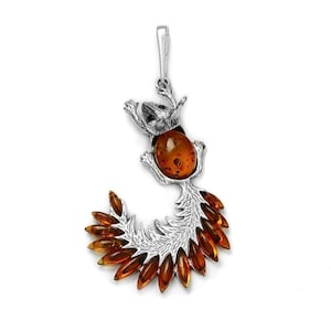 Sterling Silver handmade vintage pendant squirel with baltic amber Women Jewelery, gift for Mom Wife Sister