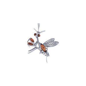 Sterling Silver handmade vintage pendant with baltic amber mantis Women Jewelery, gift for Mom Wife Sister