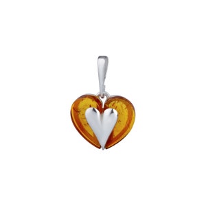Sterling Silver handmade vintage heart pendant with baltic amber Women Jewelery, gift for Mom Wife Sister