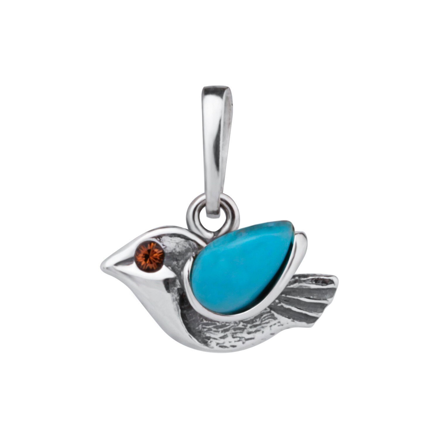 Sterling Silver Handmade Vintage Bird Pendant With Turquoise Jewelery