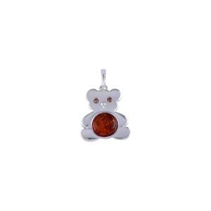 Sterling Silver handmade vintage pendant teddy bear with baltic amber Women Jewelery, gift for Mom Wife Sister