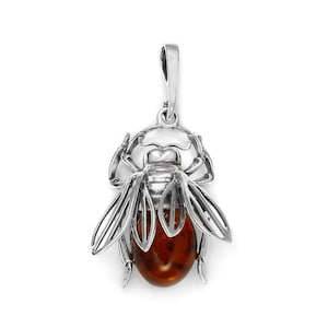 Sterling Silver handmade vintage pendant with baltic amber beetle Women Jewelery, gift for Mom Wife Sister