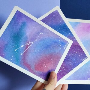 Carte constellation astrologie-Aquarelle faite main 100% coton