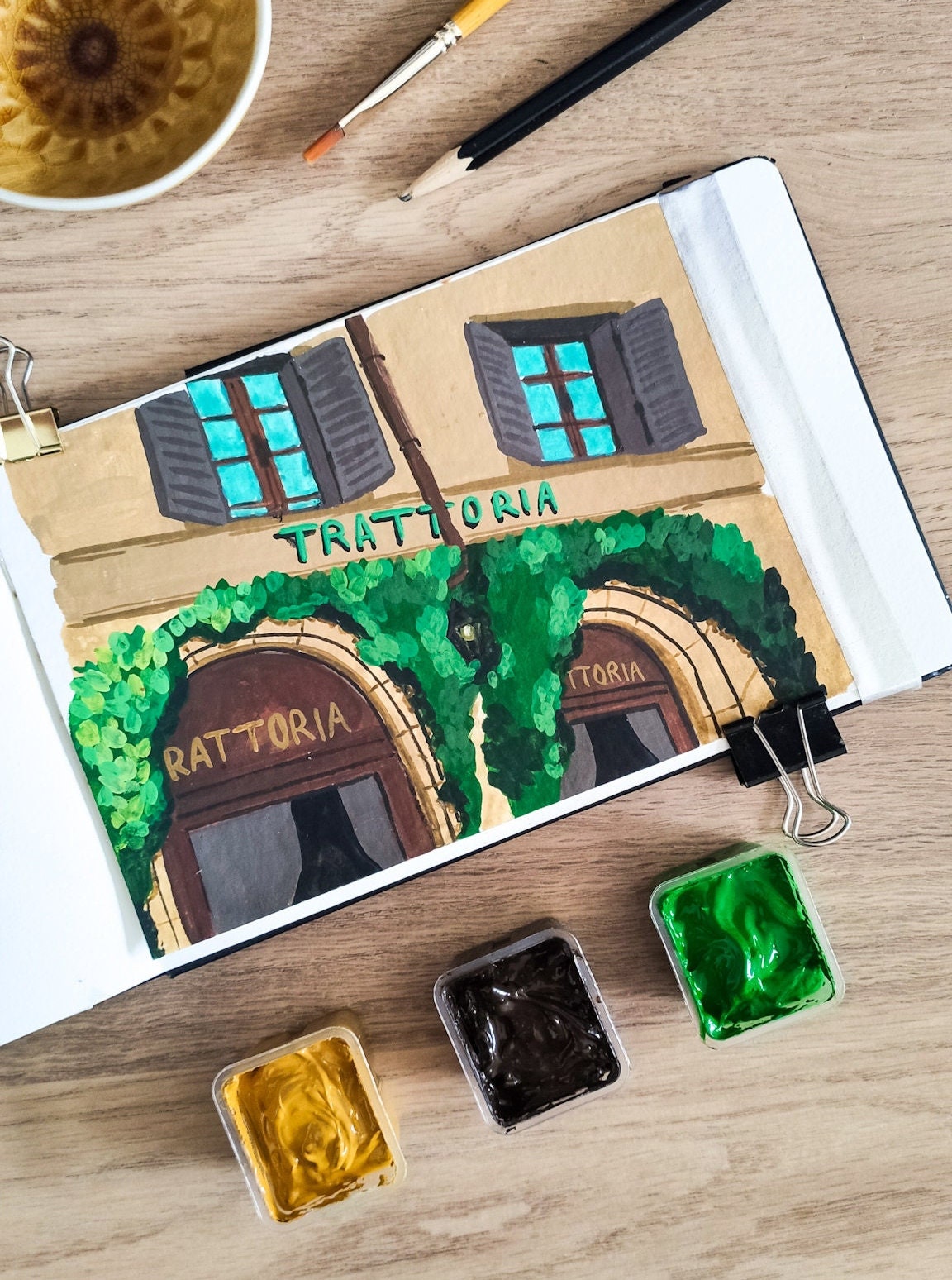 Illustration Gouache Trattoria - Fait Main