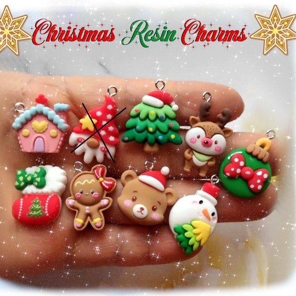 Christmas Charms Resin Cute Kawaii Noël Bijoux mignon Ornament Gingerbread Reindeer Snowman DIY Craft Jewelry Supplies Gift
