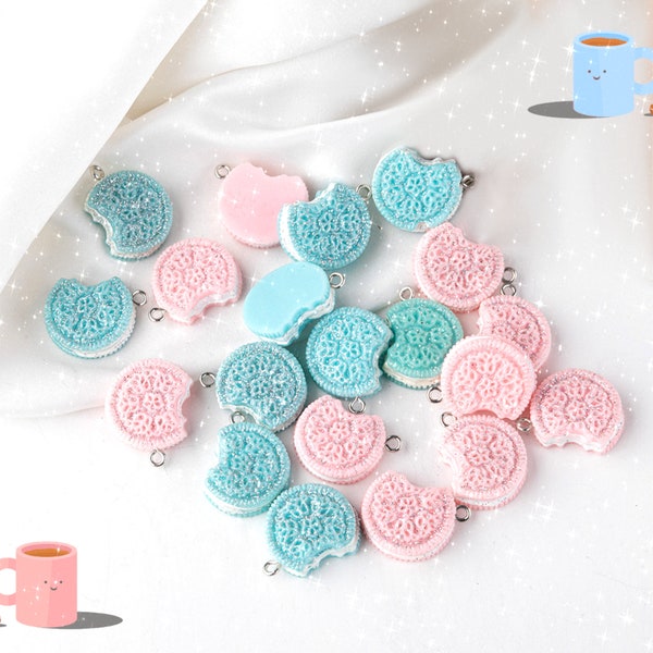 Summer] Biscuit Cookie Charm Pendant Resin Woman Sweet - Biscuit Bleu Ciel et Rose Clair Candy Amour Bijoux Craft Lovers Gift