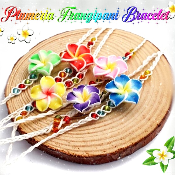 Plumeria Frangipani Bracelet Amitié Summer Friendship Gift Flower Beads Jewelry Woman Friends Rainbow Tropical Monoi Gift Bijou