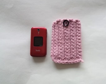 Lively/Flip PhoneGluv in Pretty in Pink with Matching Fly Button - Crocheted