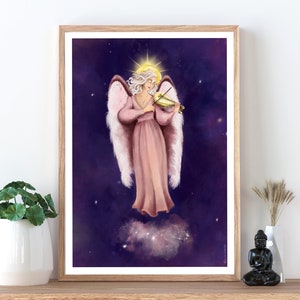 Poster / print guardian angel of music with starry sky, A6 postcard, lucky drawing 21 x 29.70 cm