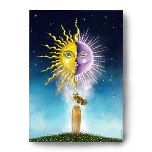 L'Equilibre, affiche union masculin féminin, soleil et lune, célébration sacrée