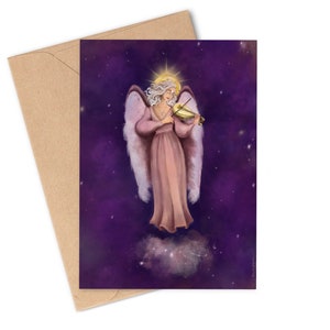 Poster / print guardian angel of music with starry sky, A6 postcard, lucky drawing 10.50 x 14.80 cm