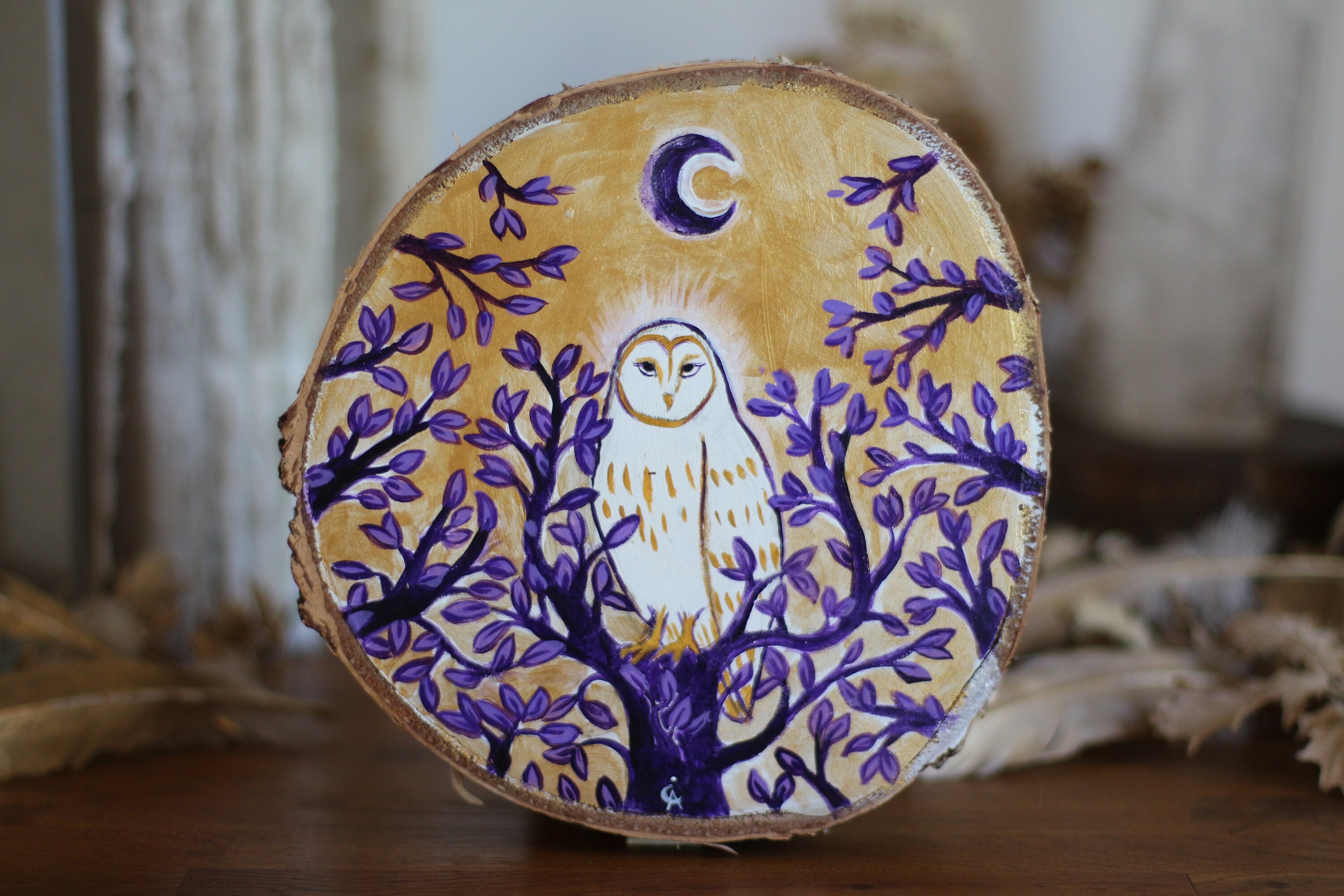 La Chouette Animal Totem Peinture sur Bois