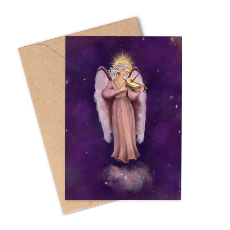 Poster / print guardian angel of music with starry sky, A6 postcard, lucky drawing 10.50 x 14.80 cm