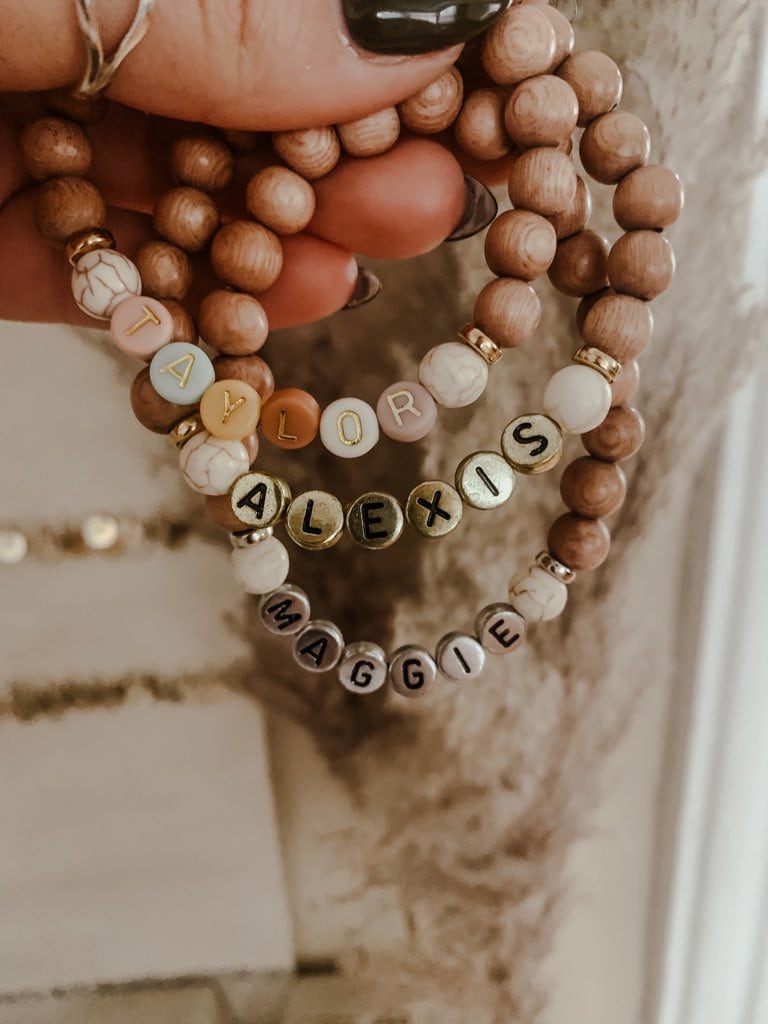Personalized Name Bracelet: Multicolored, Gold or Silver Letter Beads Stacking Bracelet