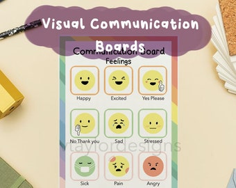Tablero de comunicación de emociones: Ayudas visuales para niños y adultos (Descarga instantánea)