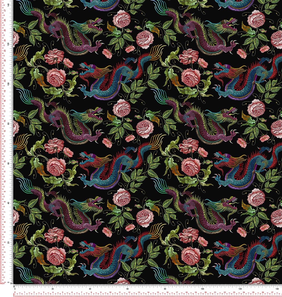 Italian Velvet Fabric Dragon print Fabric by the Meter | Etsy