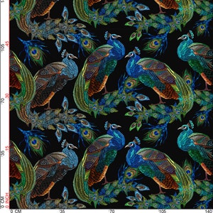 Italian Velvet Fabric, Peacock Digital print, Fabric by the Meter, 150cm Width, Upholstery, Chair, Sofa, Cushion UK Seller, Free UK Delivery