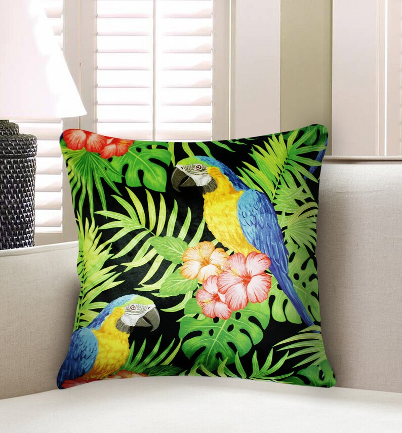Chairs or Chaise Lounge Luxurious Velvet Cushion with a beautiful tropical digital print and Hidden Zip 18 x 18 inch Compliments Sofas