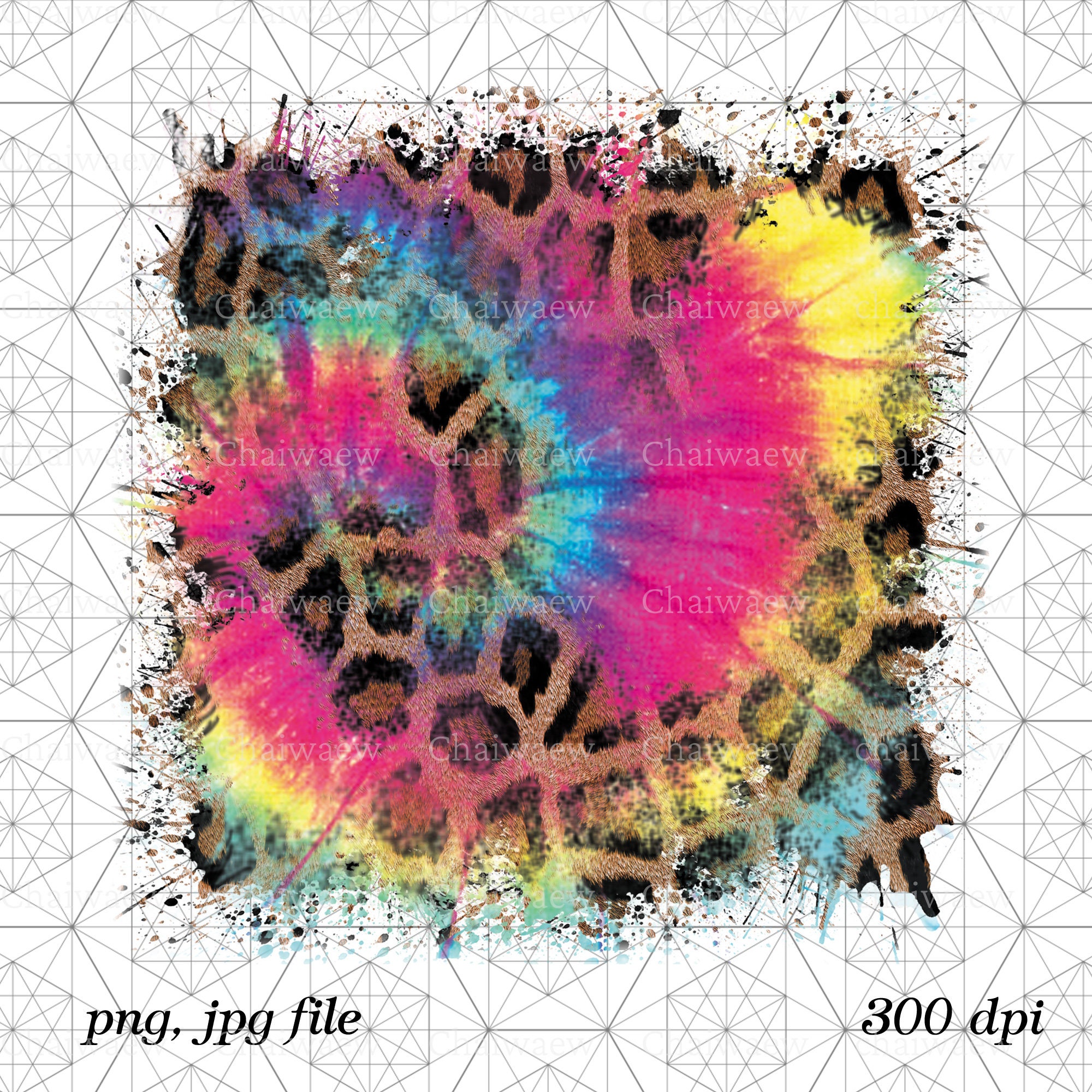 Tie dye Leopard Backgroun PNG Distressed frames Background | Etsy