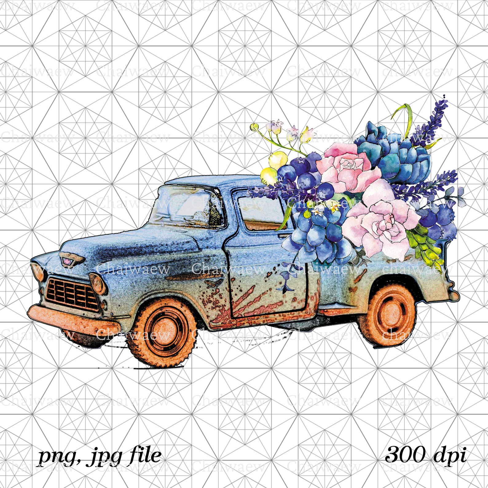 Blue Vintage Truck Png Vintage Truck With Flowers Png Etsy